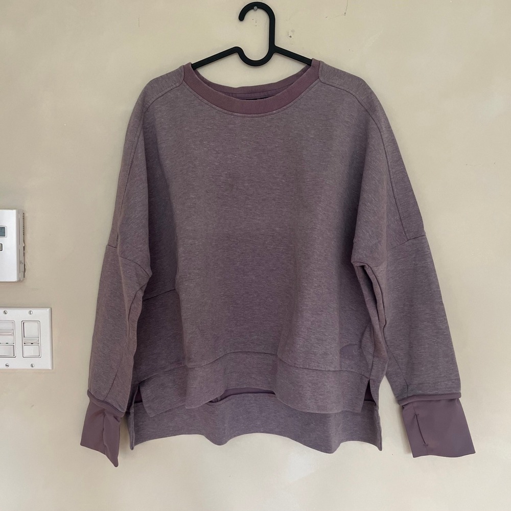 Adidas Women Purple Crewneck Sweatshirt Thumbhole Cuffs Zipper Pocket Athletic